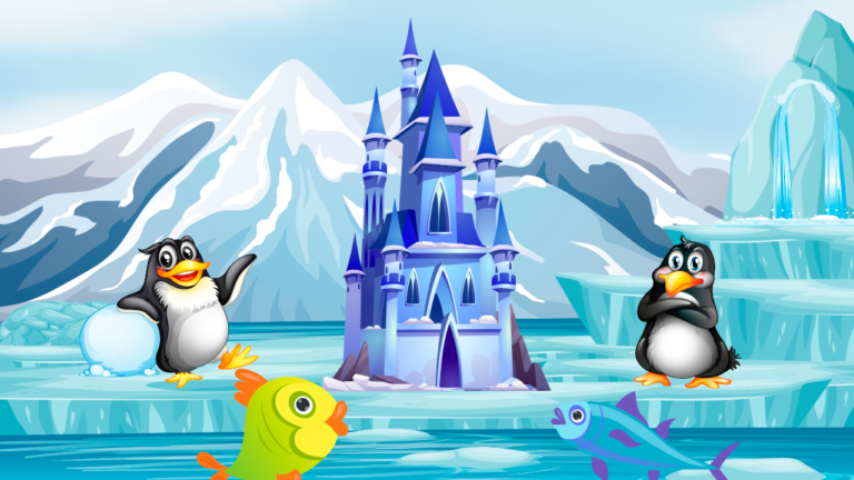 Pingüinos y el castillo de hielo
